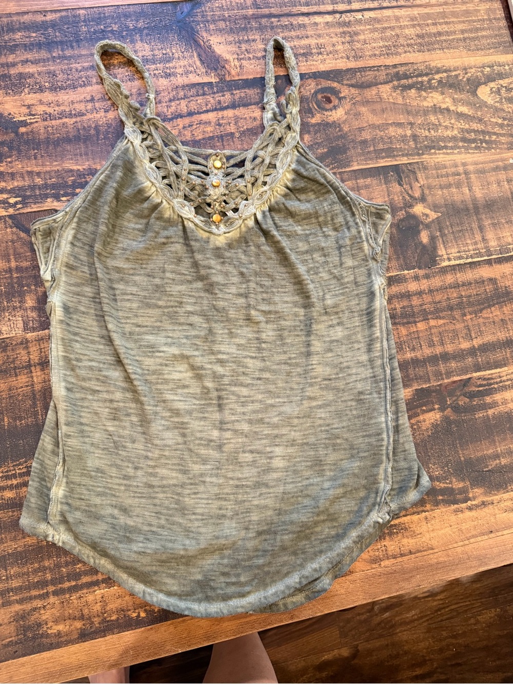 Free People Olive Crochet-Trim Tank Top